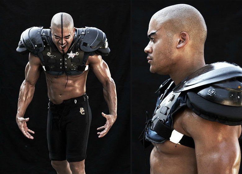 Football pads portrait, photographed by Kim Kennedy