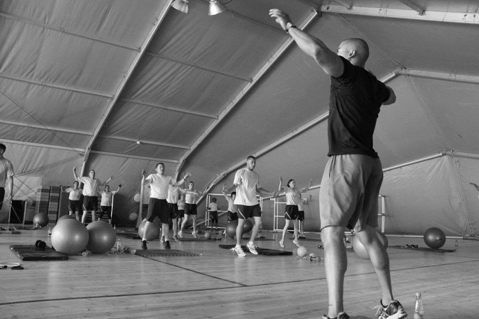 Leading a military fitness class