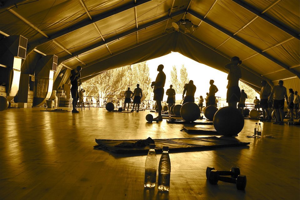 Group training in a field tent